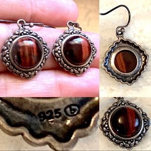 Vintage Tigers Eye Sterling Silver 925 Earrings Drop Natural Semiprecious stone